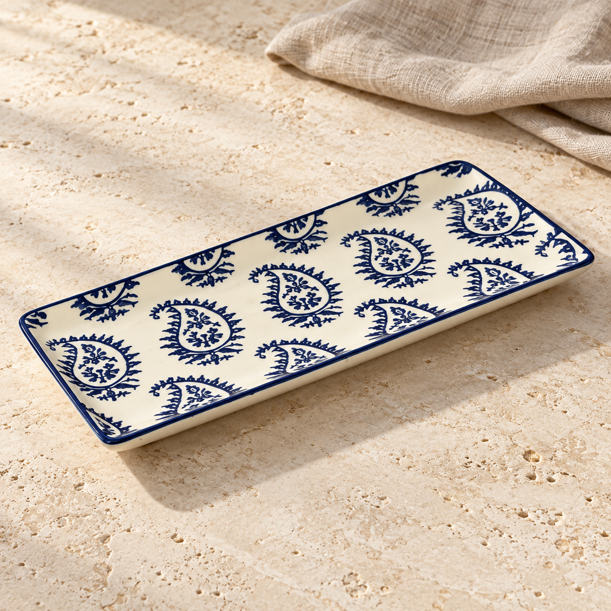 Indigo Paisley Rectangular Ceramic Tray