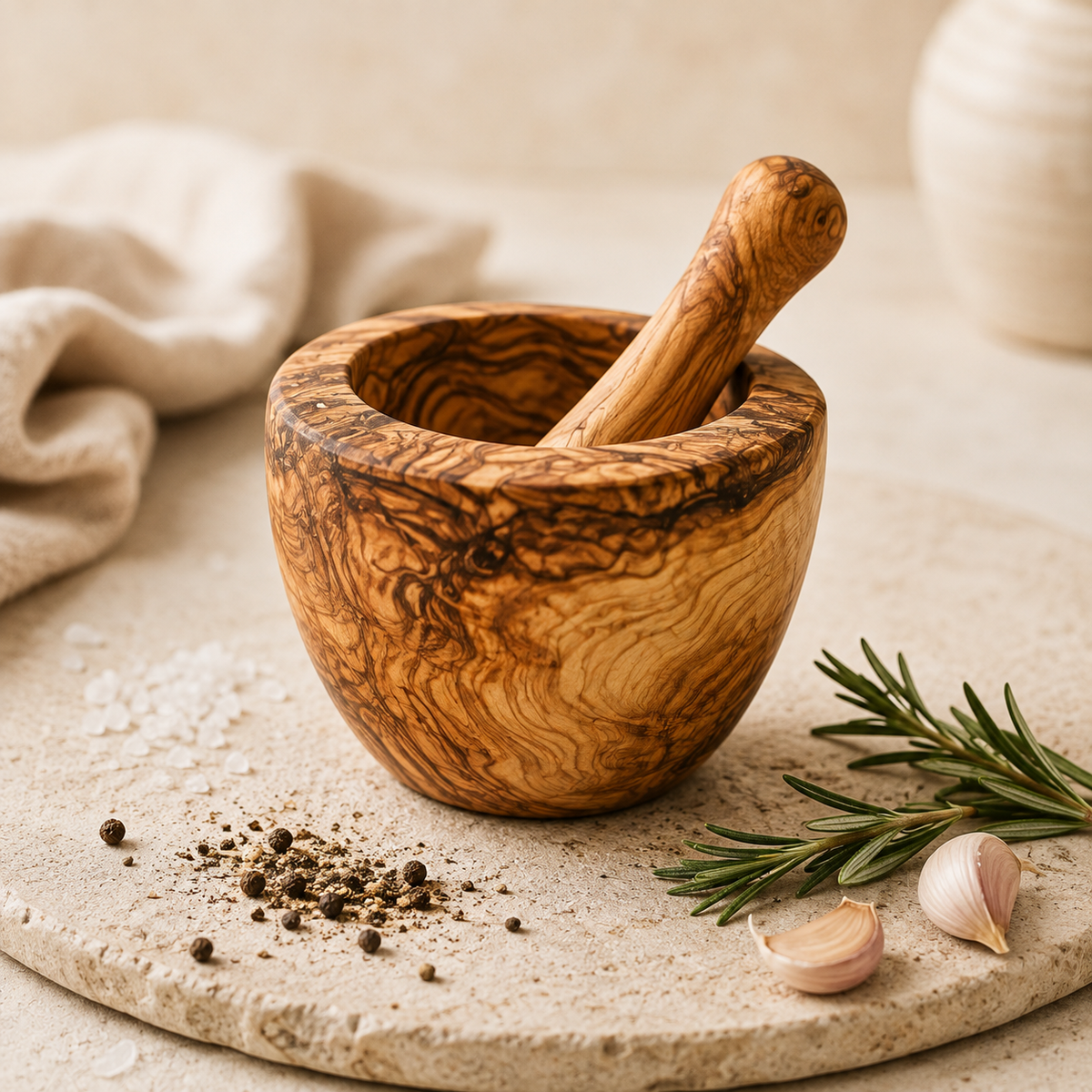 Olive Wood Rustic Mortar and Pestle