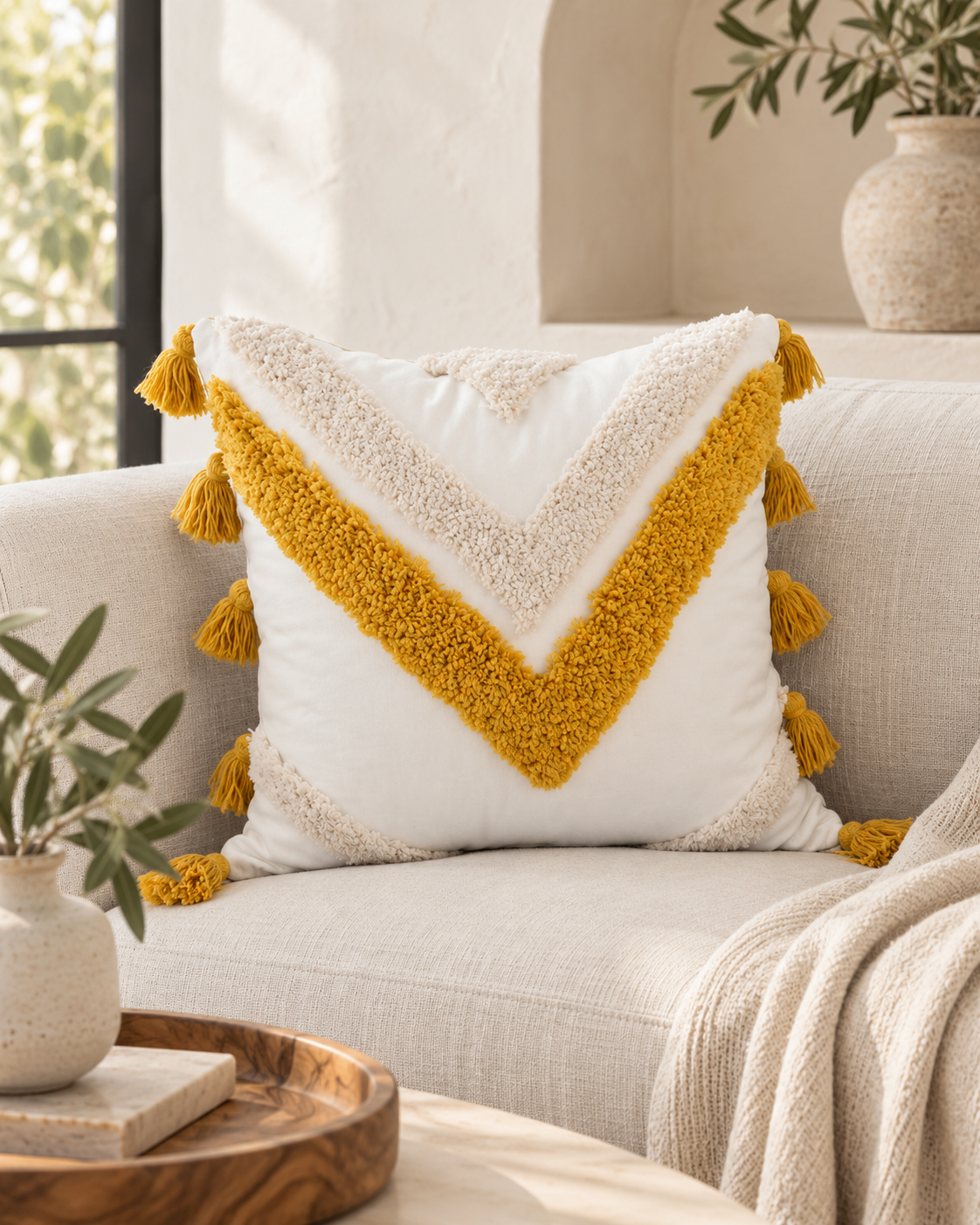 Textured Tassel Pillow Cover