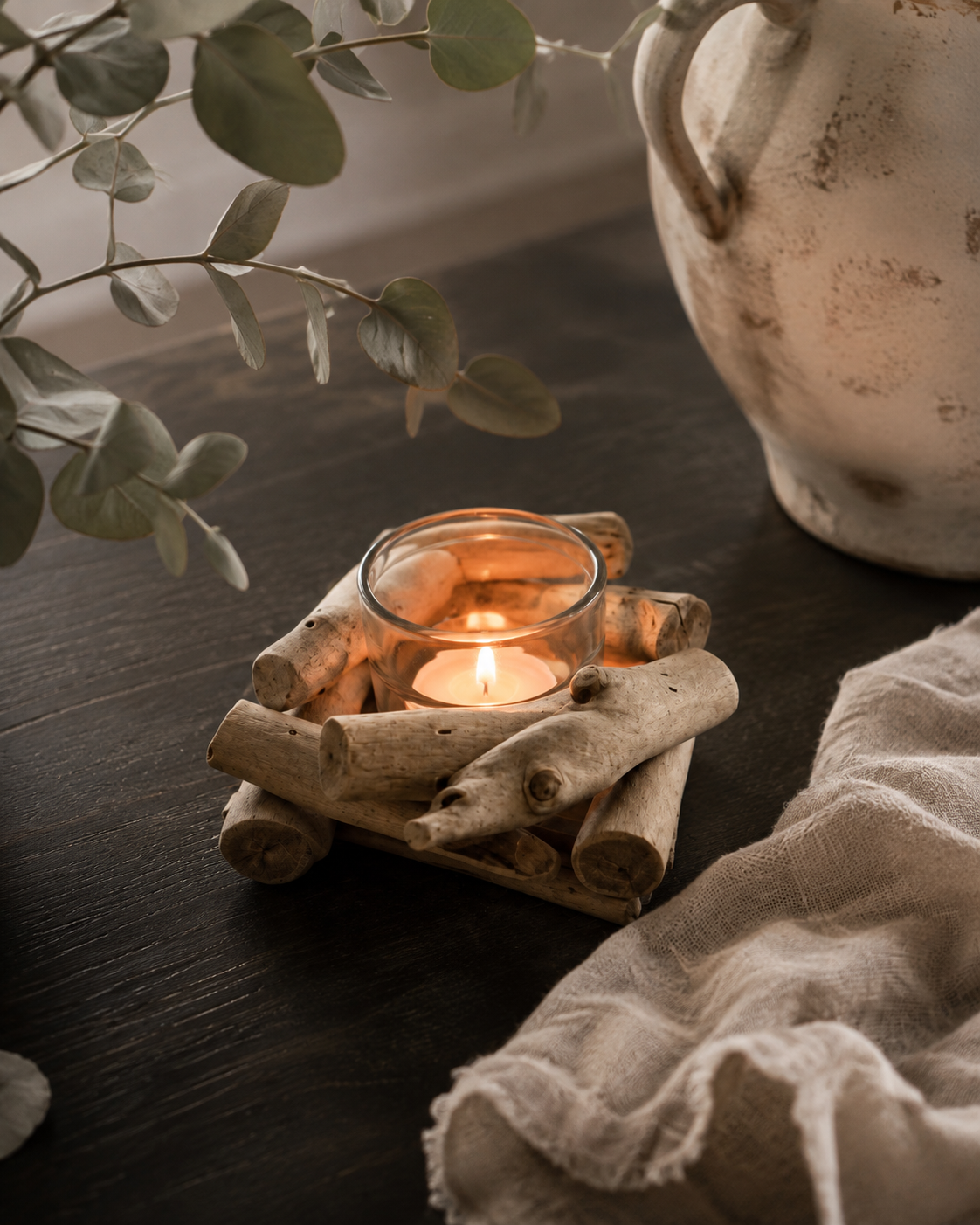 Seaside Driftwood Votive Holder