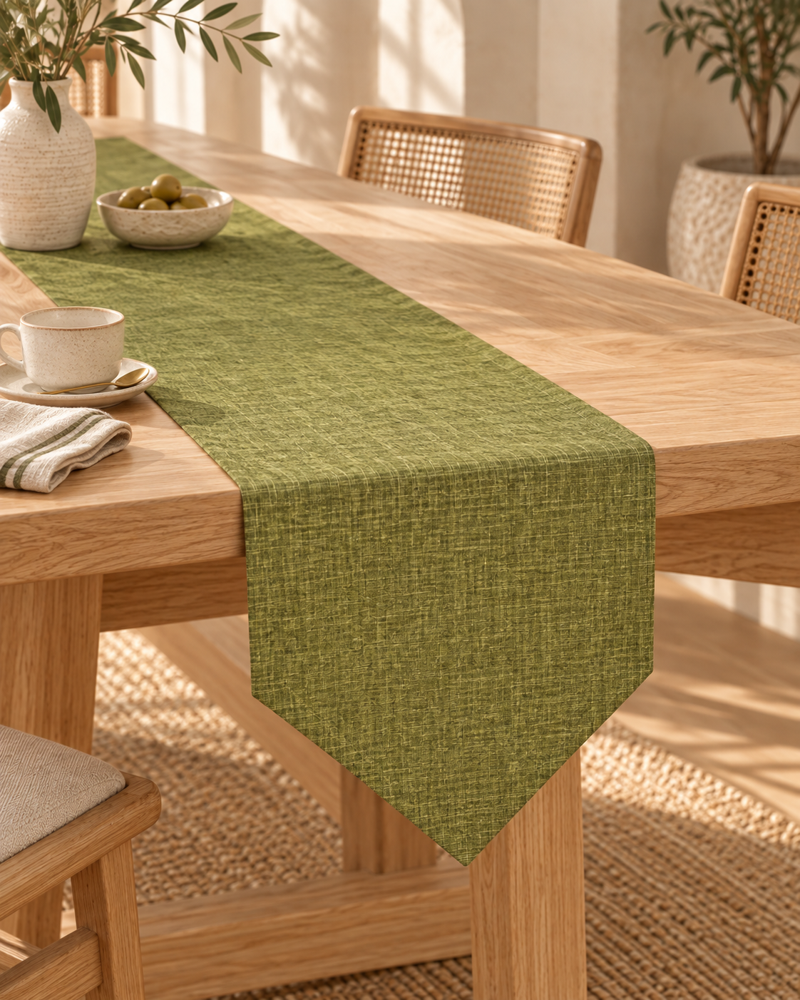 Solid Color Linen Table Runner - Modern Rectangular Design