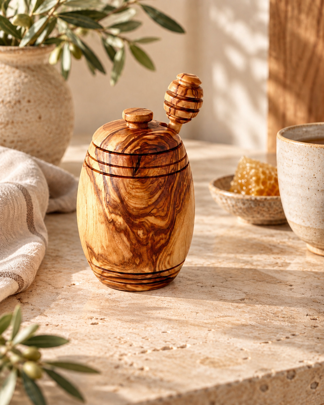 Miele Olive Wood Honey Pot