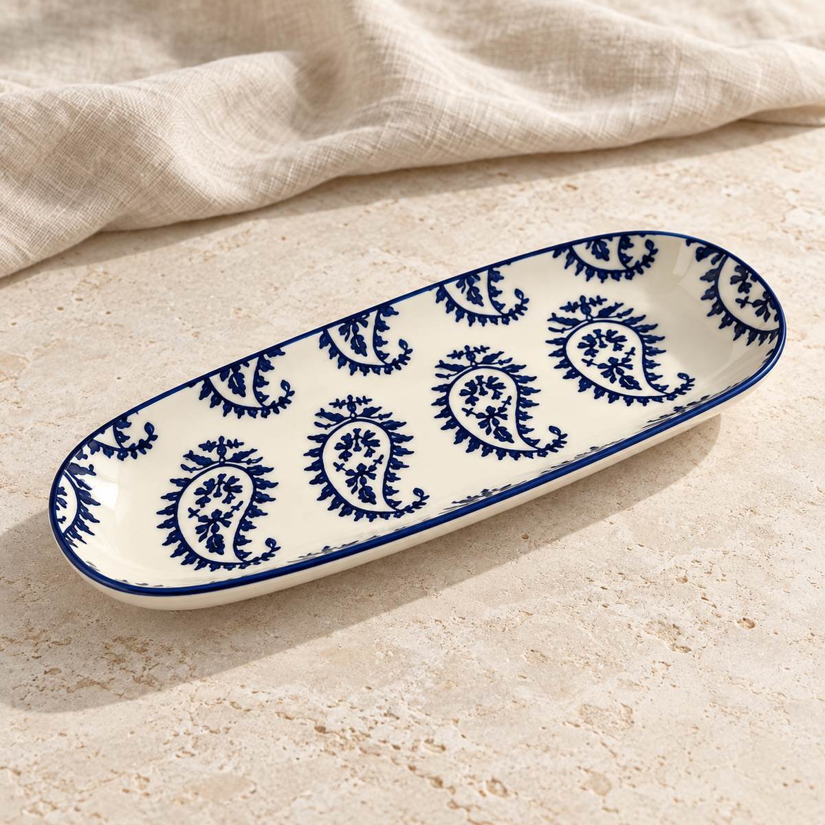 Indigo Paisley Oval Ceramic Tray