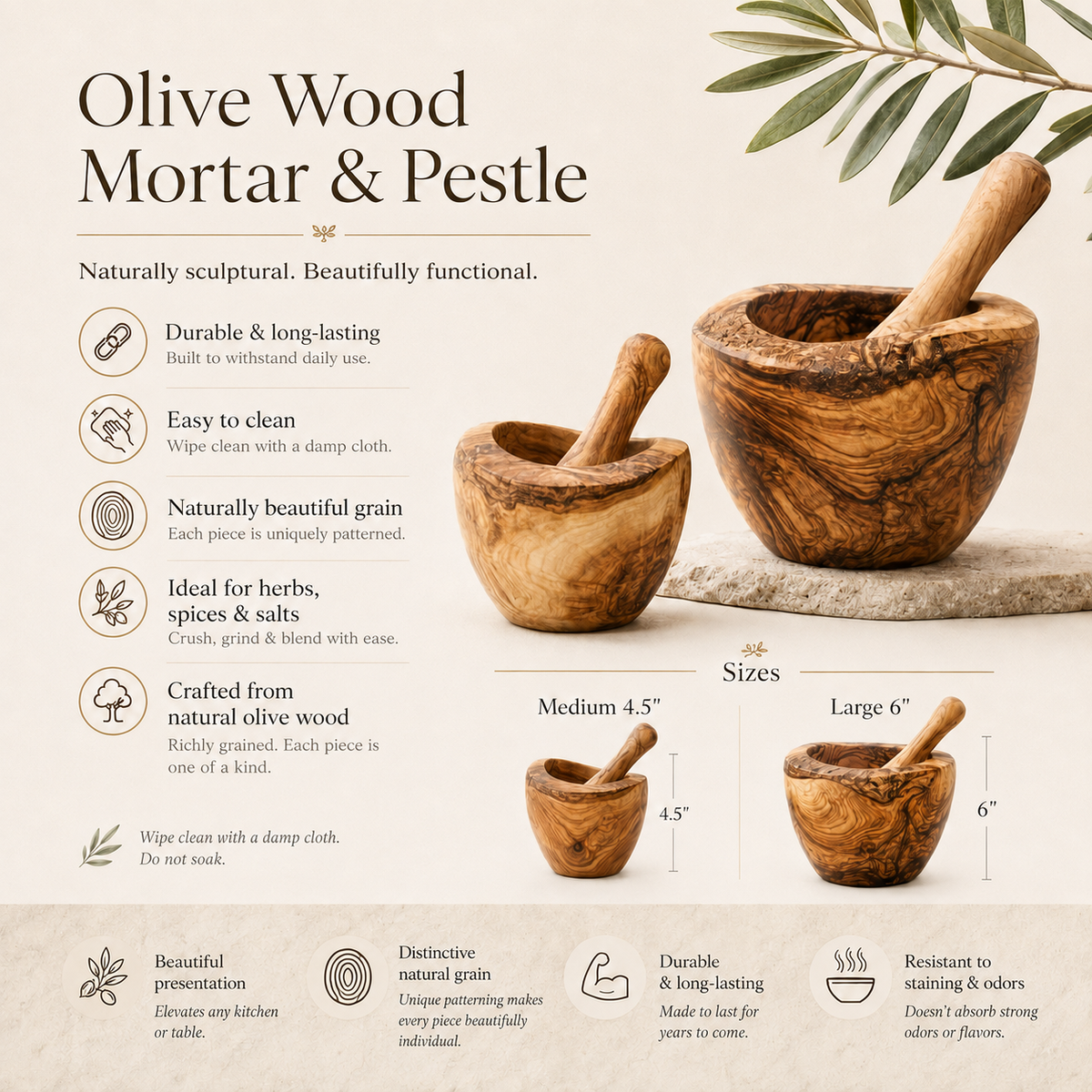 Olive Wood Mortar & Pestle