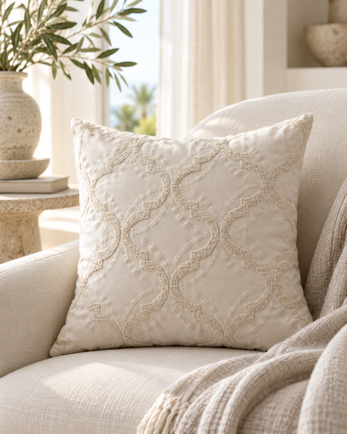 Contessa Embroidered Linen Pillow Cover