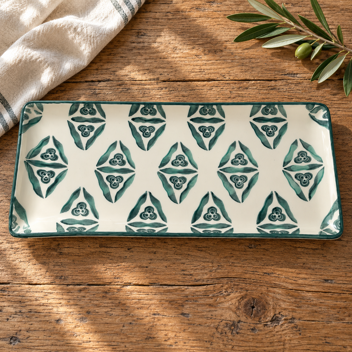 Green Botanical Ceramic Tray