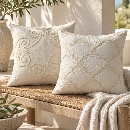 Contessa Embroidered Linen Pillow Cover