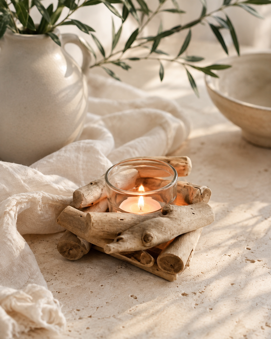 Seaside Driftwood Votive Holder