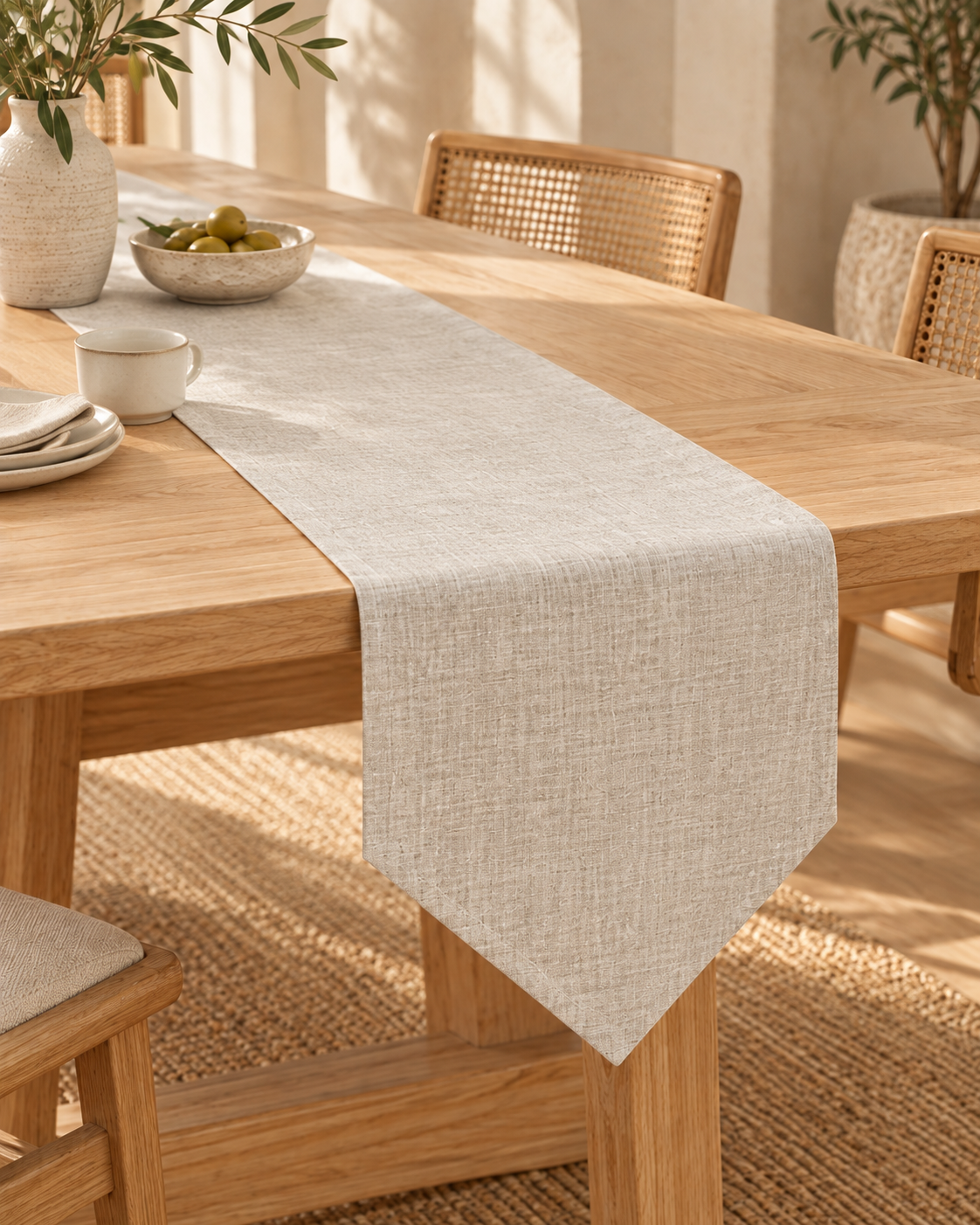 Solid Color Linen Table Runner - Modern Rectangular Design