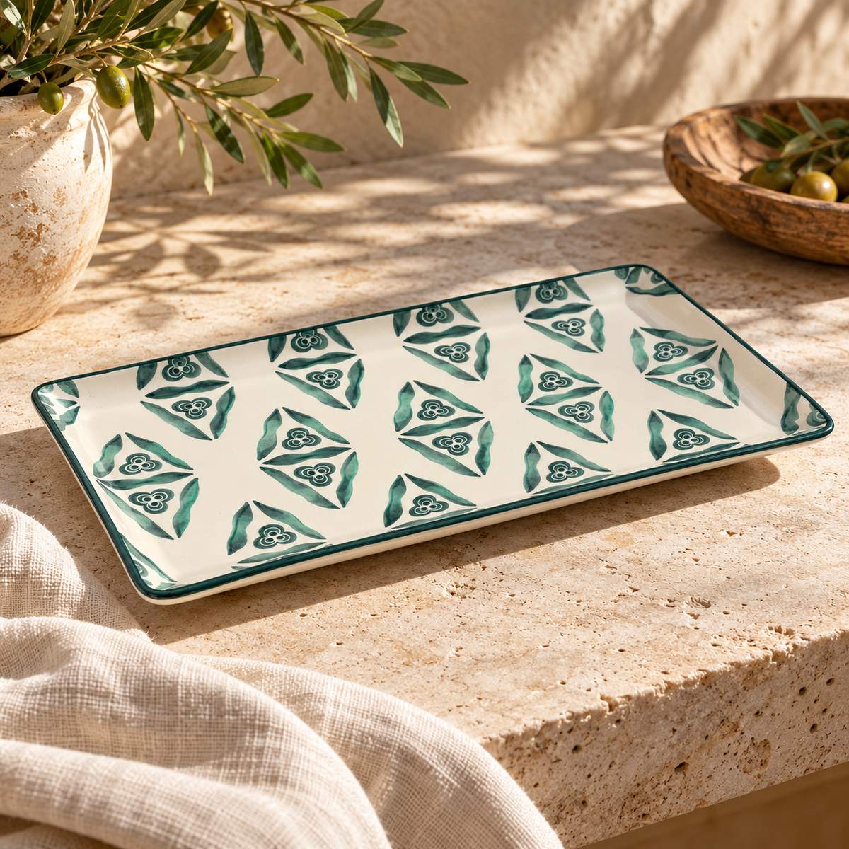 Green Botanical Ceramic Tray