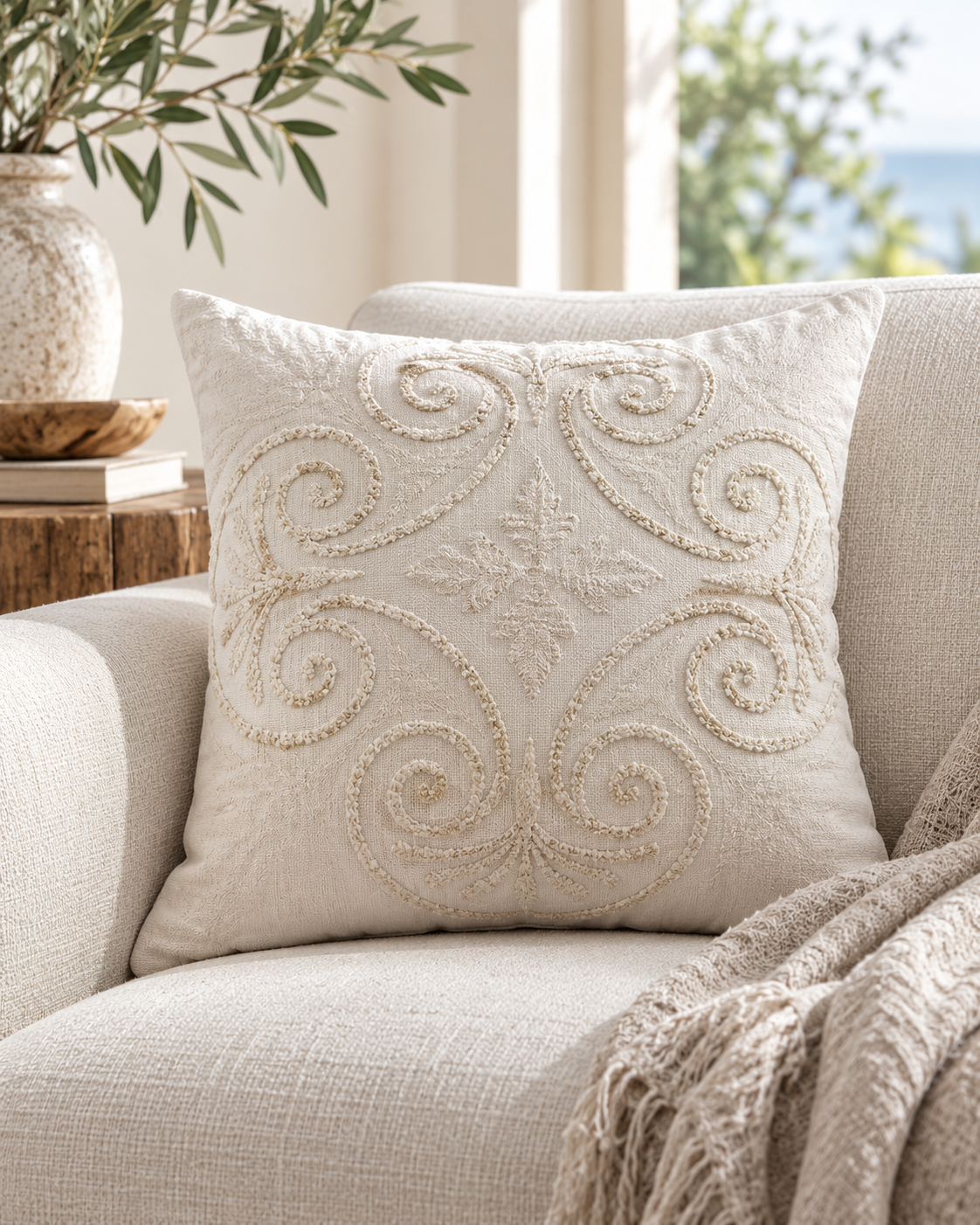 Contessa Embroidered Linen Pillow Cover