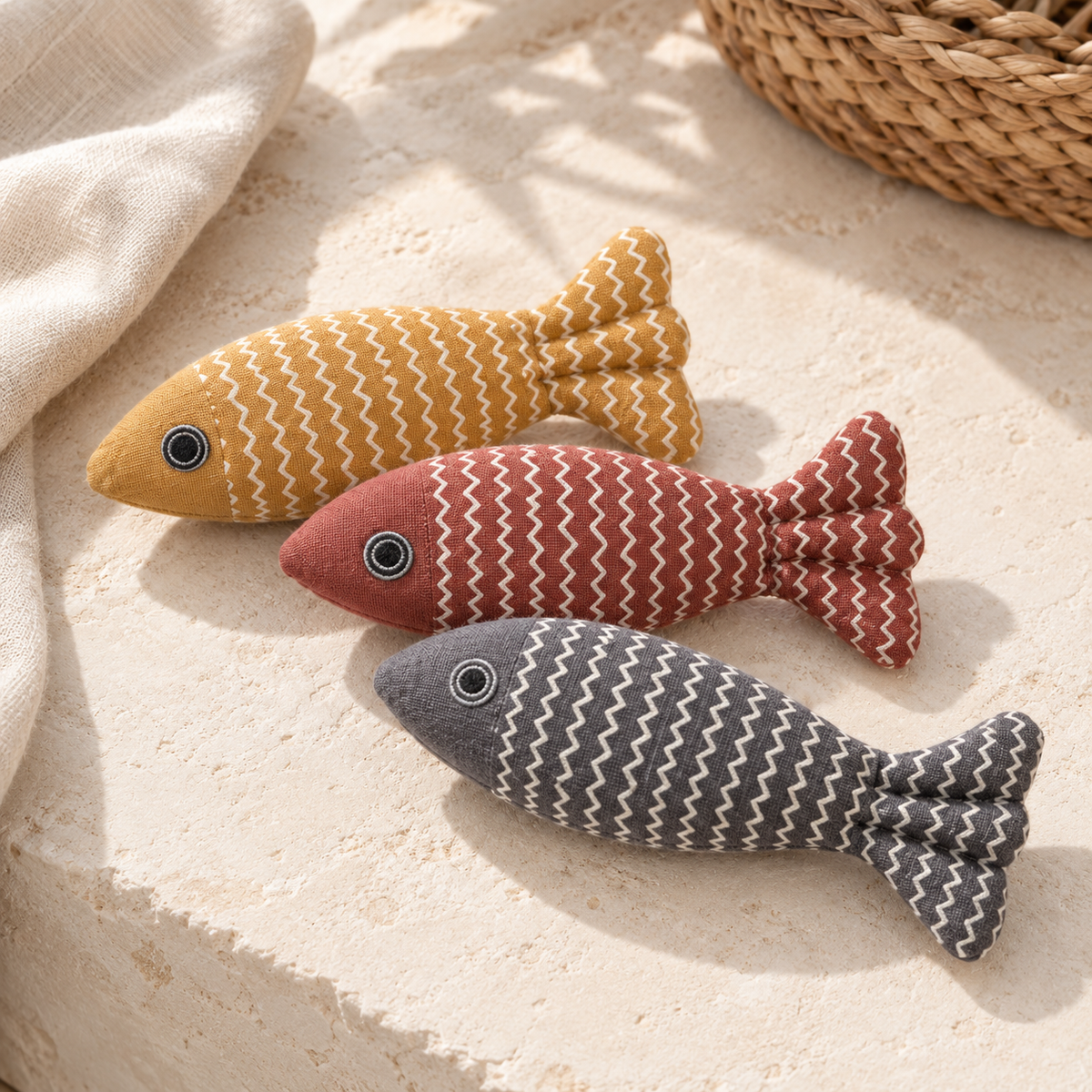 The Catch – Linen Sardine Cat Toy Trio