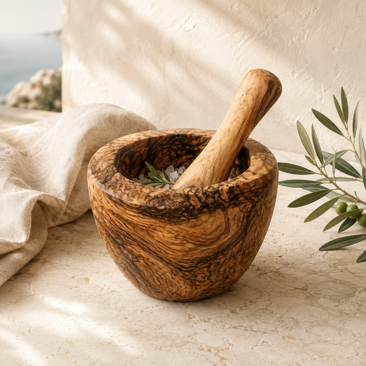 Olive Wood Rustic Mortar and Pestle