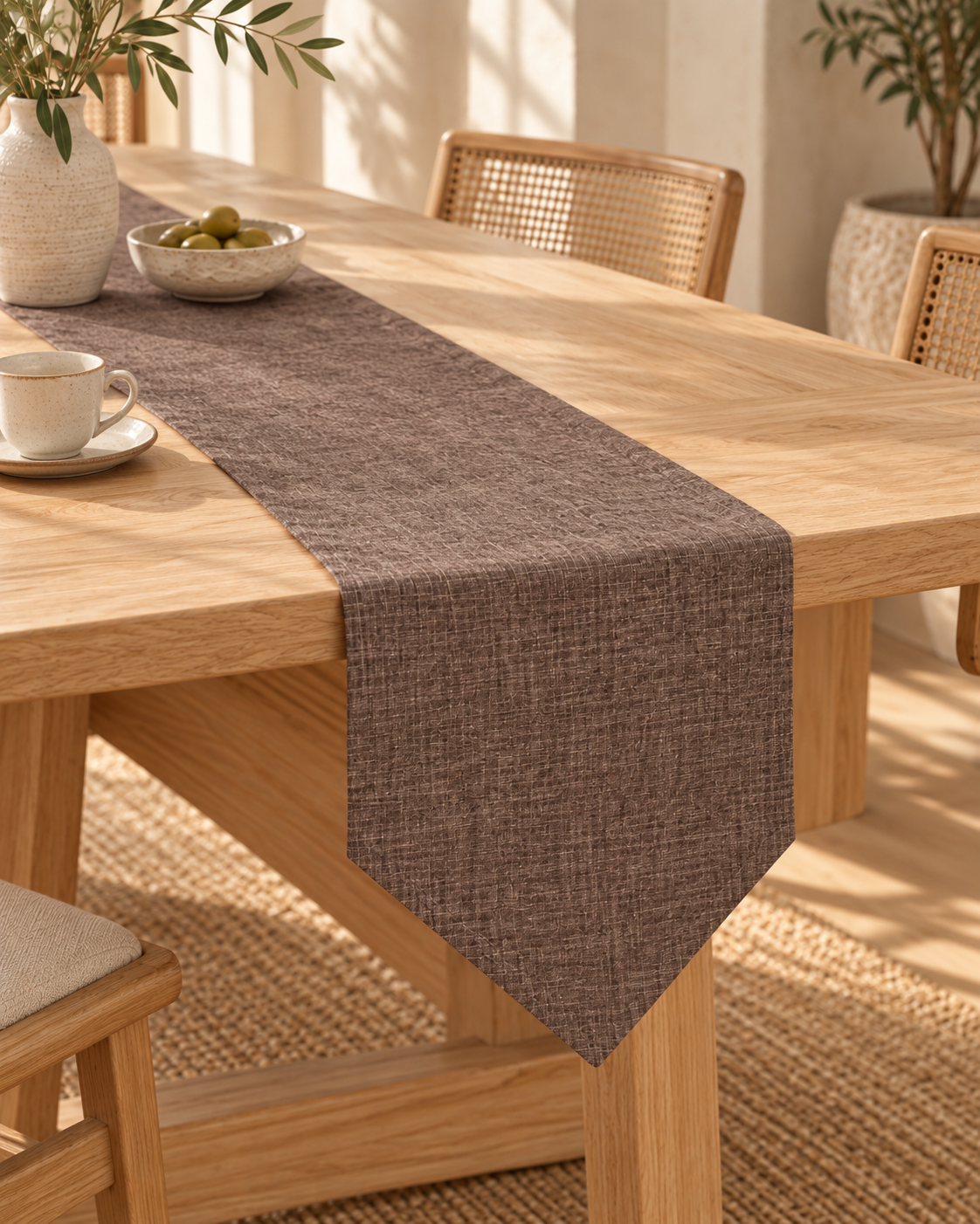 Solid Color Linen Table Runner - Modern Rectangular Design