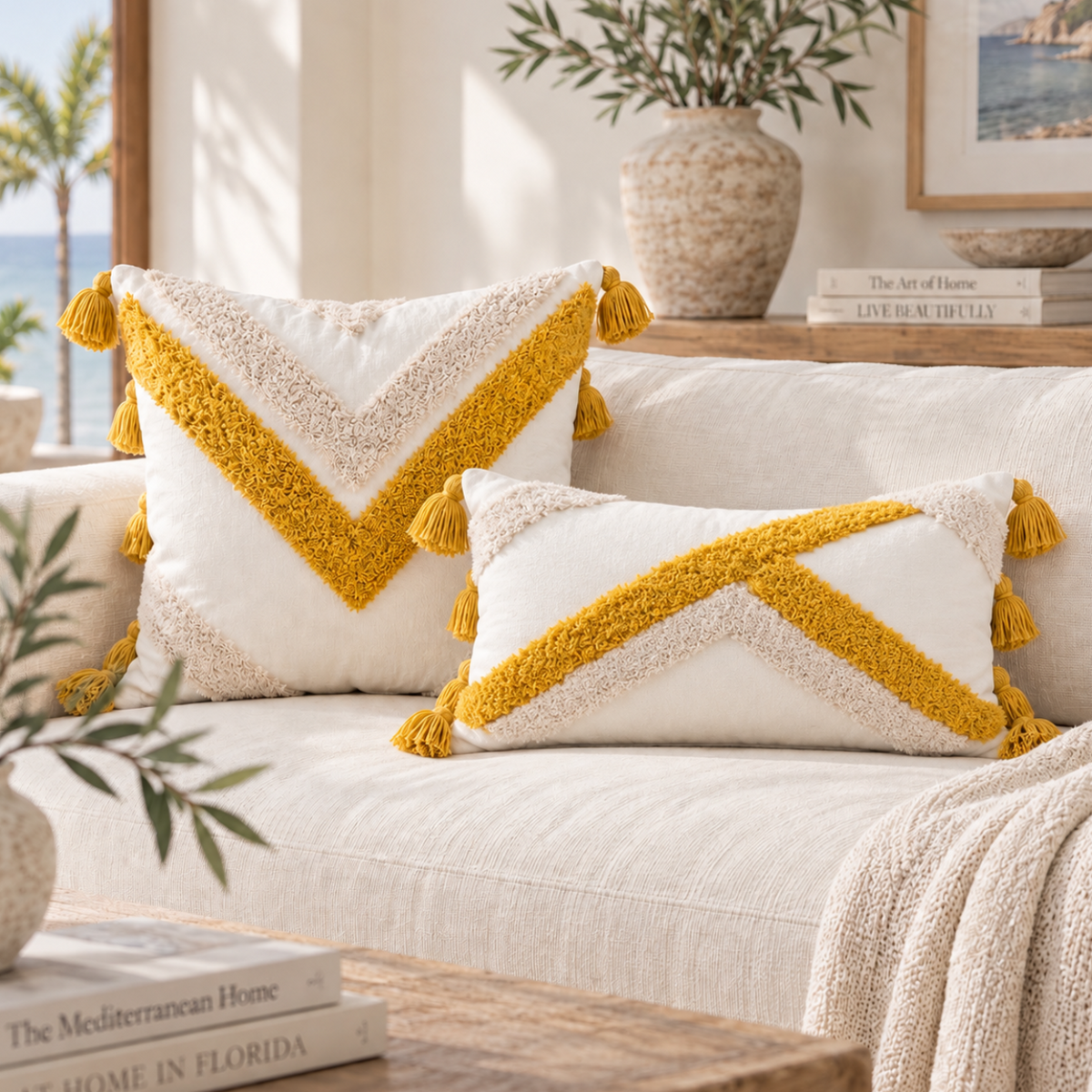 Textured Tassel Pillow Cover