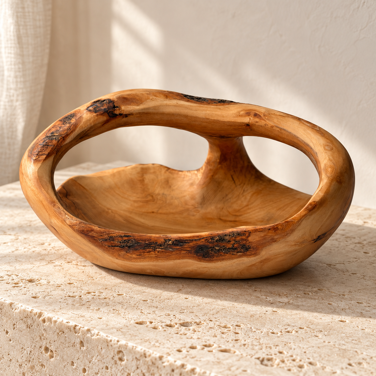 Bifora Sculptural Olivewood Basket