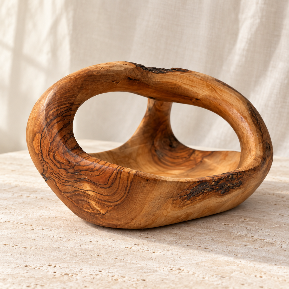Bifora Sculptural Olivewood Basket