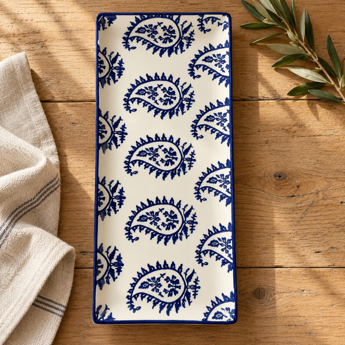 Indigo Paisley Rectangular Ceramic Tray