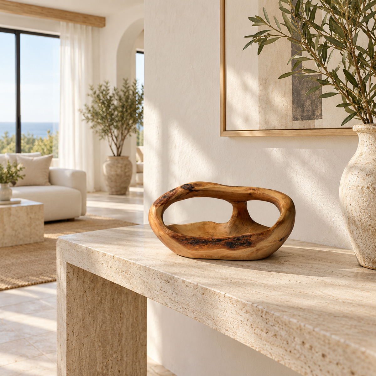 Bifora Sculptural Olivewood Basket