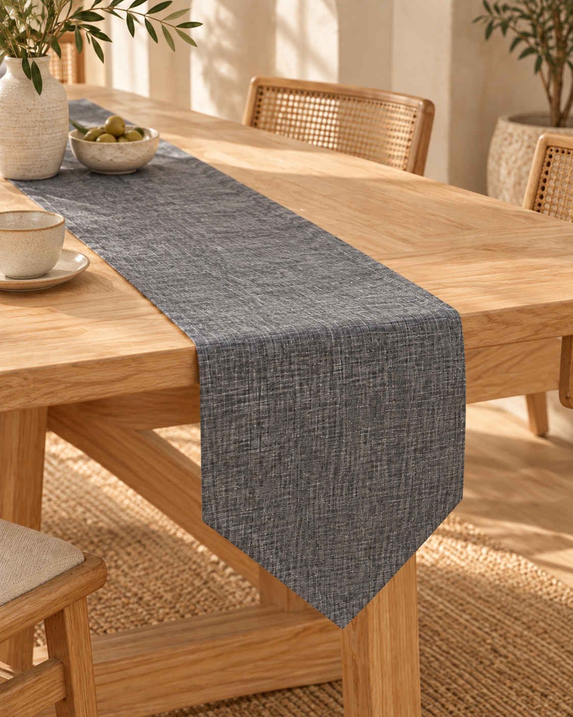 Solid Color Linen Table Runner - Modern Rectangular Design