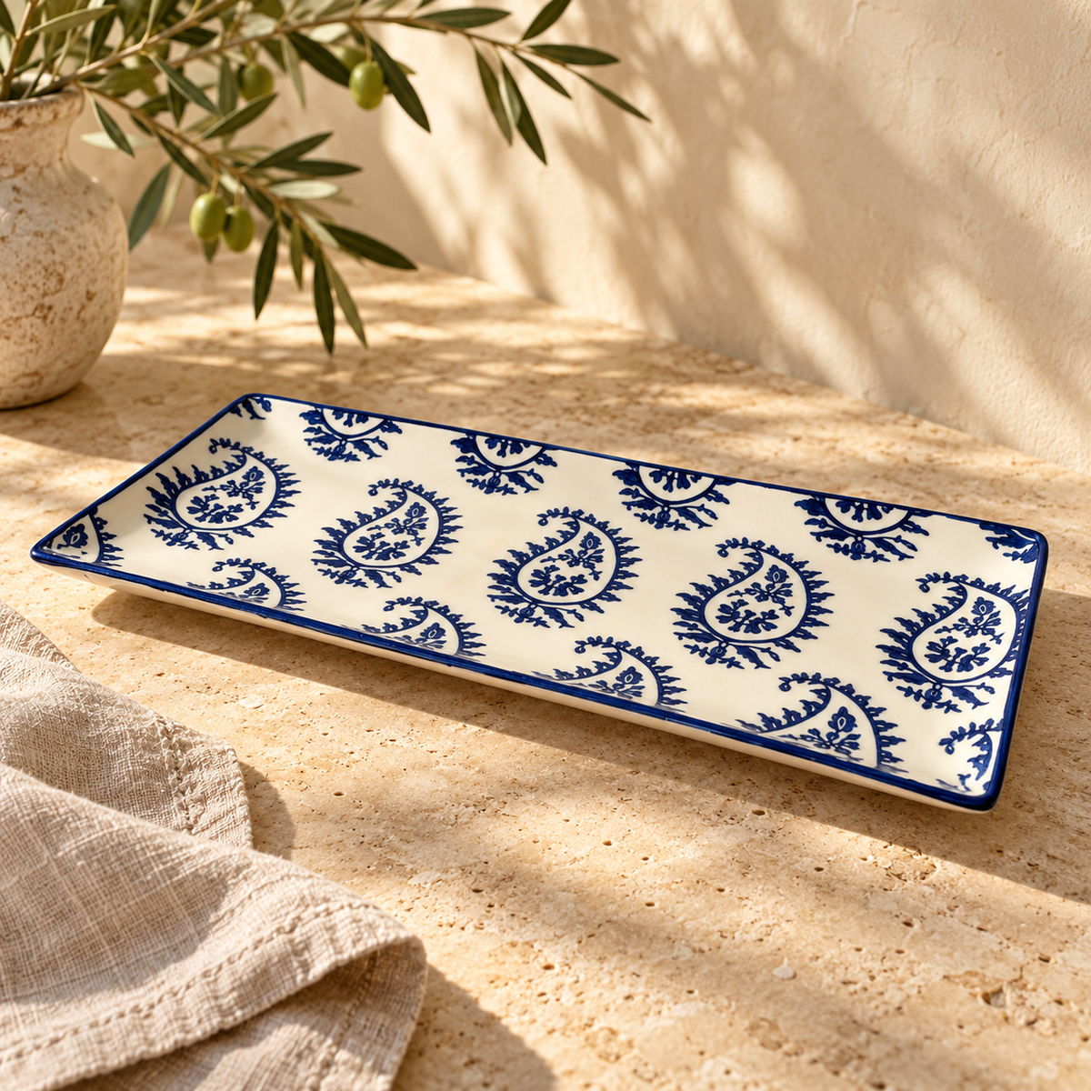 Indigo Paisley Rectangular Ceramic Tray