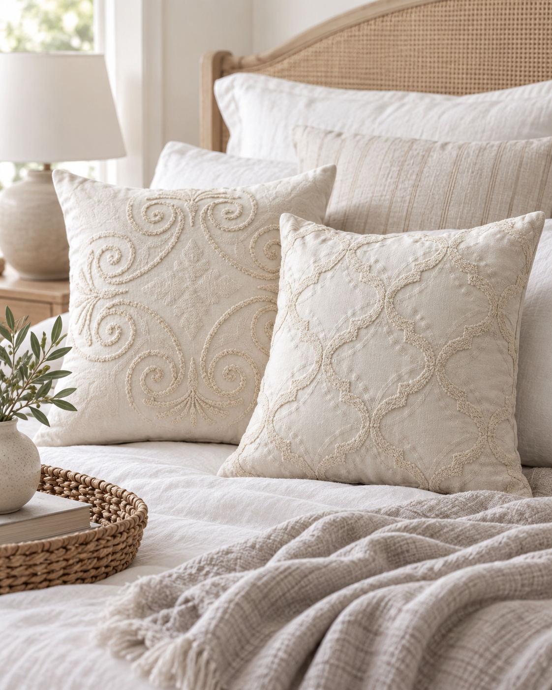 Contessa Embroidered Linen Pillow Cover
