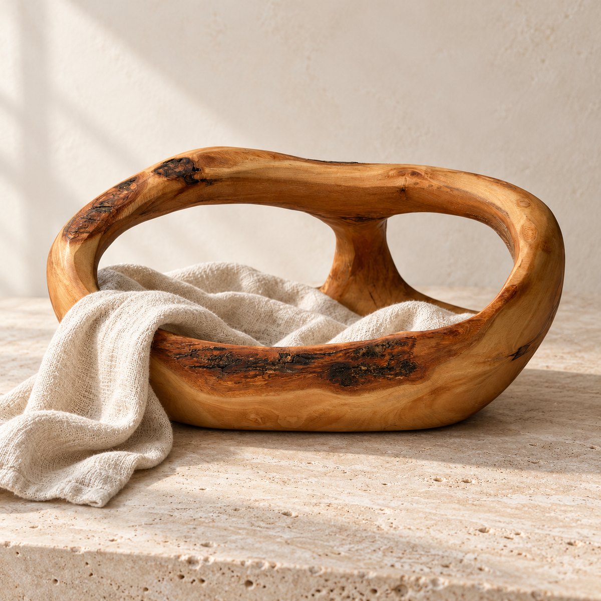 Bifora Sculptural Olivewood Basket