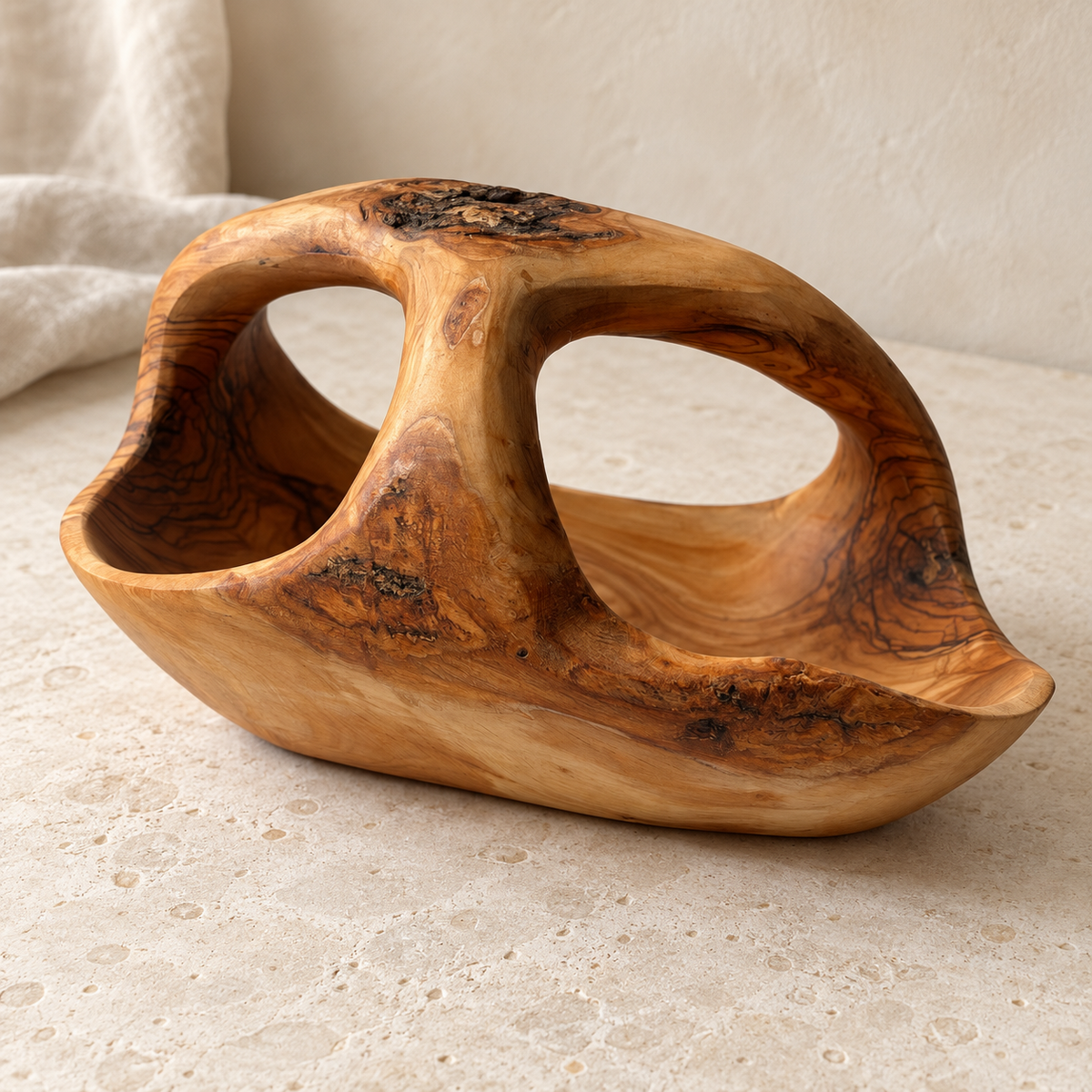 Bifora Sculptural Olivewood Basket