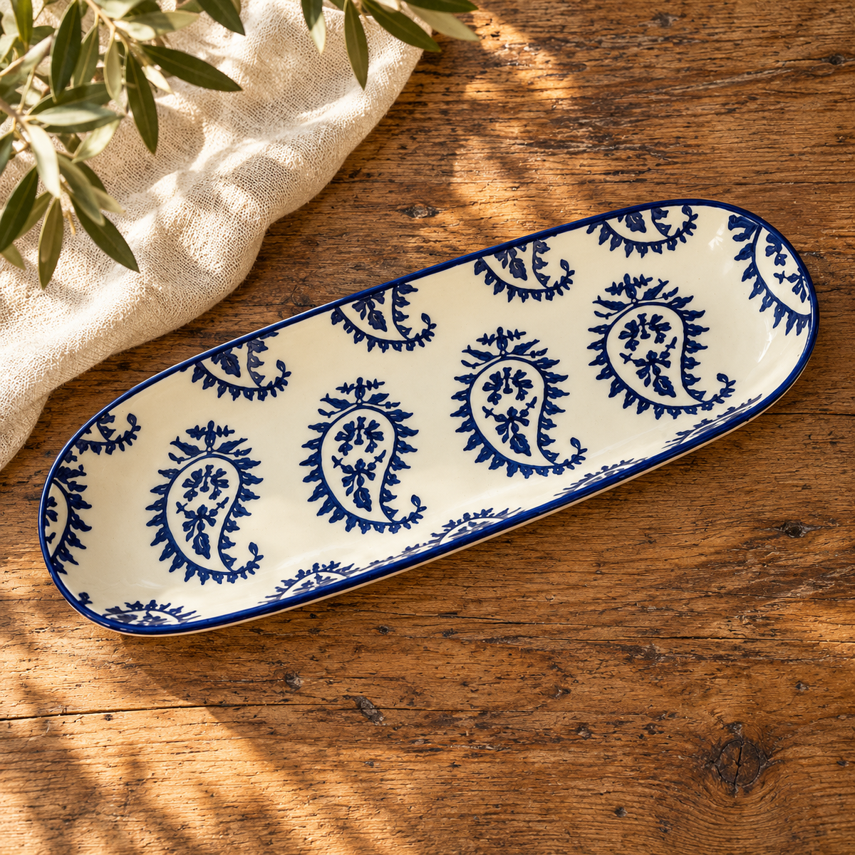 Indigo Paisley Oval Ceramic Tray