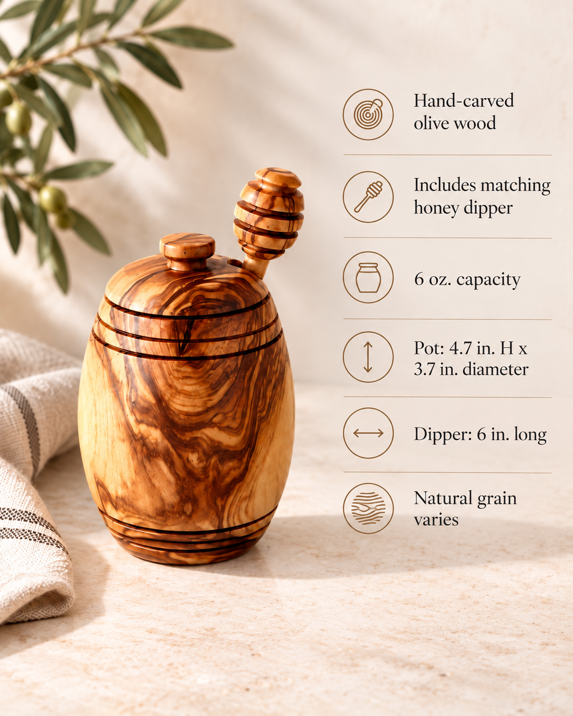 Miele Olive Wood Honey Pot