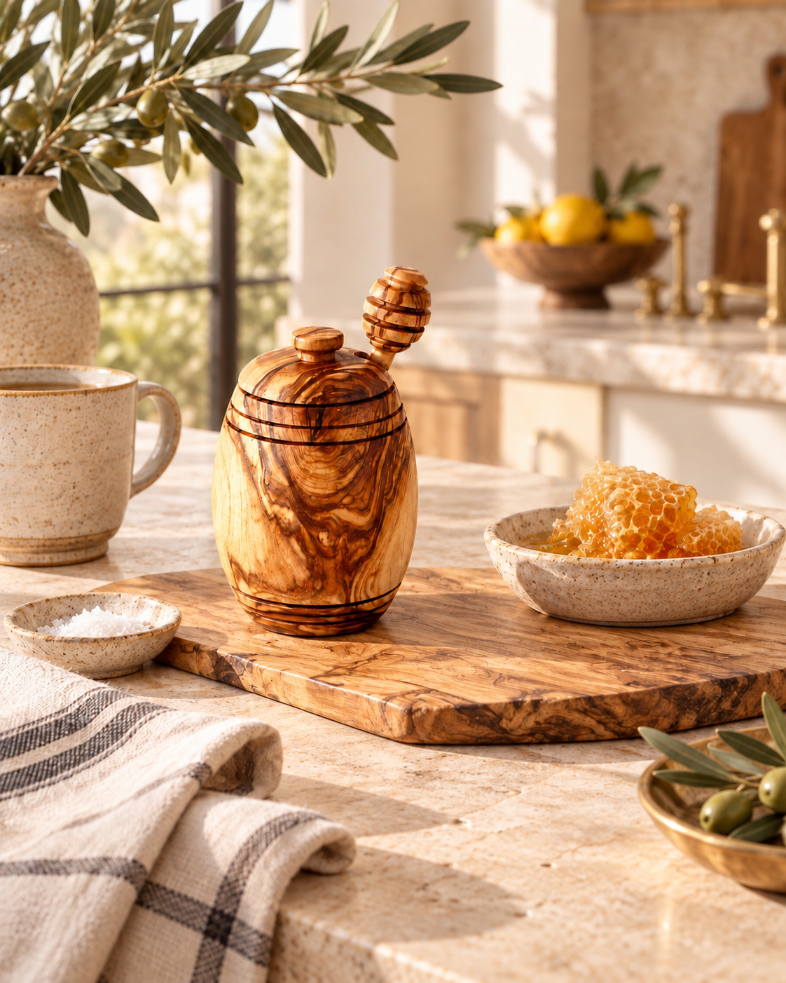 Miele Olive Wood Honey Pot
