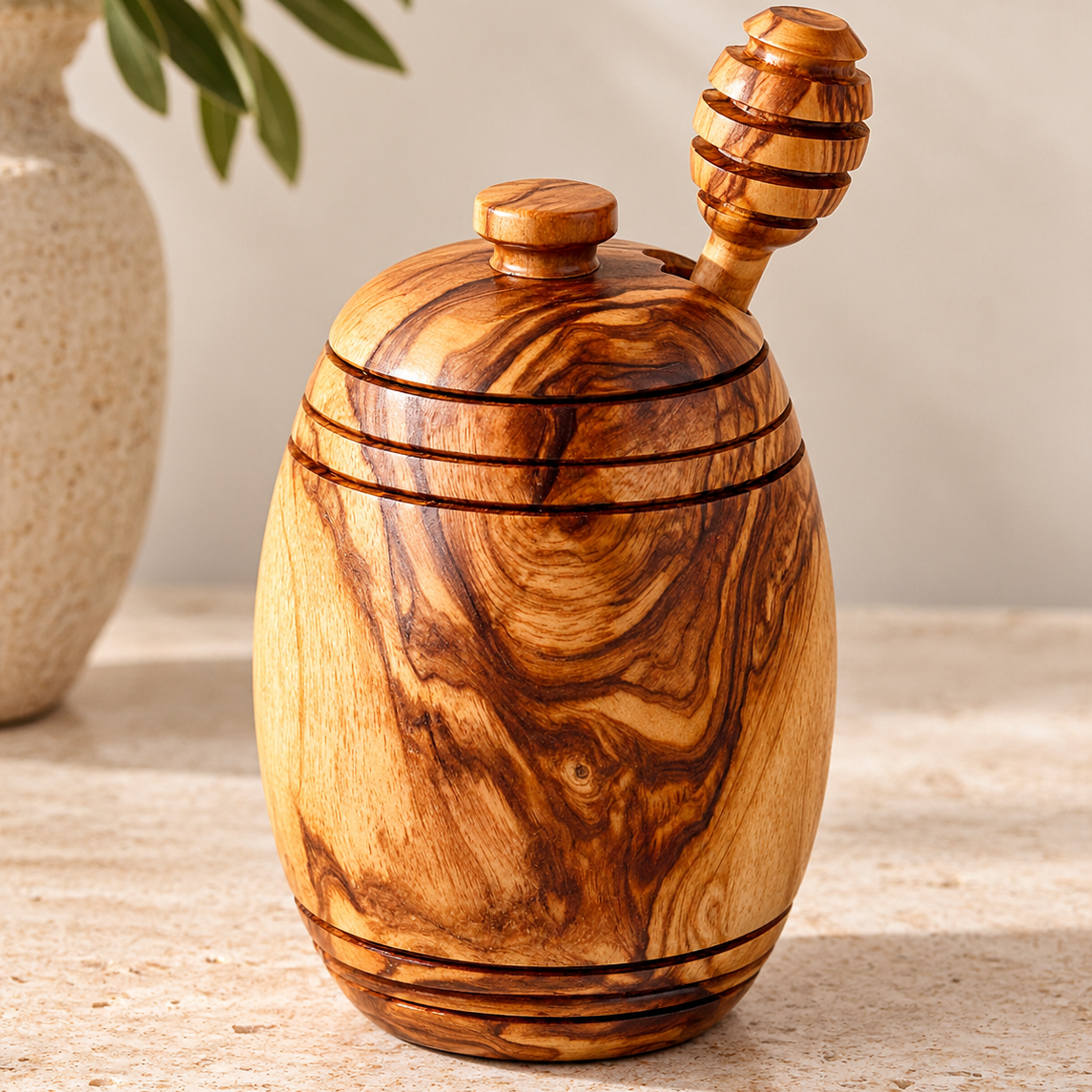Miele Olive Wood Honey Pot