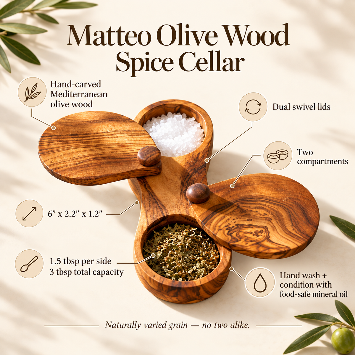 Matteo Olive Wood Spice Cellar