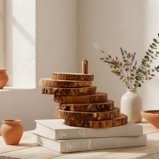 Olive Wood Coaster Set with Holder